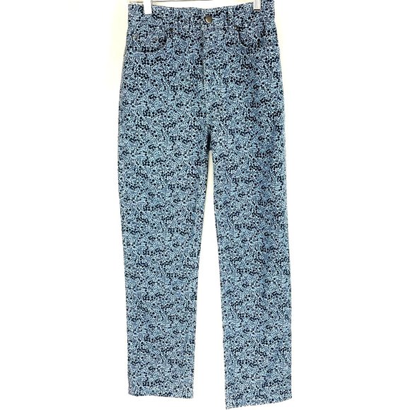 Boden Denim Pants Size 4R Straight Button Front Jeans Blue Floral Print 5 Pocket - Picture 1 of 6